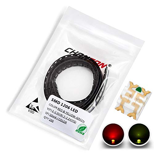 CHANZON 100 pcs SMD 1206 (3.2mm x 2.7mm) Red & Yellow-Green Diode Lights - color: L) Red & Yellow-green (100pcs)