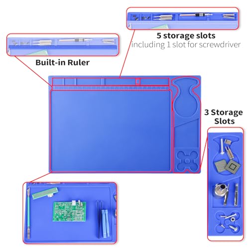 YIHUA M150 Heat-resistant Soldering Mat with Multiple Storage Slots, Built-in Ruler, Bendable Soft Silicone Soldering Mat, Dimensions 12.99 * 8.23 * 0.12 inches (330 * 209 * 3mm) - size: 12.99 in × 8.23 in
