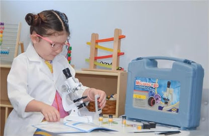 Uarzt Kids Beginner Microscope Science Kit with 100X-1200X, 13 Prepared Slides & DIY Blank Slides, 18MM HD Len, LED Light Adjustable and ABS Box, Microscope for Kids 5-7 8-12 - color: White