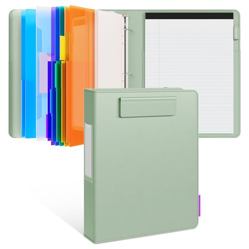 JoyCat 3 Ring Binder Clipboard with Storage, 5 Folders, Grass Green - color: Grass Green