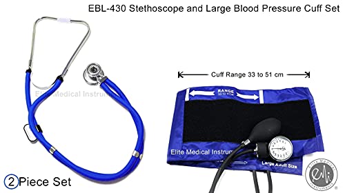 EMI EBL-430 Royal Sprague Stethoscope and Large Adult Cuff (See Large Cuff Size: 33 cm to 51 cm | 13 inch to 20 inch) Aneroid Sphygmomanometer Manual Blood Pressure Set - size: Large Adult Cuff Set - Royal Blue