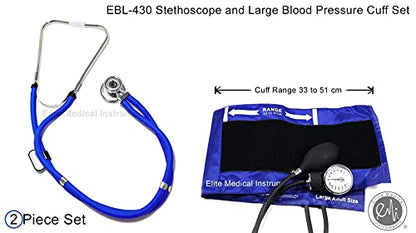 EMI EBL-430 Royal Sprague Stethoscope and Large Adult Cuff (See Large Cuff Size: 33 cm to 51 cm | 13 inch to 20 inch) Aneroid Sphygmomanometer Manual Blood Pressure Set - size: Large Adult Cuff Set - Royal Blue