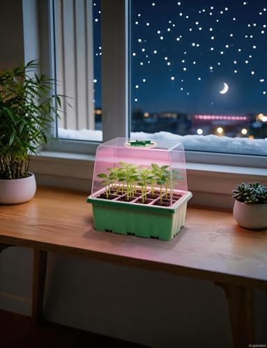 Seed Starter Tray with Grow Light, 5 Pack 60 Cells Seedling Starter Kit with Humidity Dome, Full Spectrum Plant Grow Lights for Seed Germination, IndoorGreenhouse Trays for Seedlings Starting