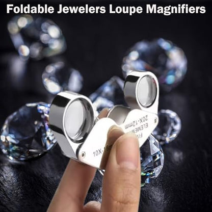 Rongon 10X & 20X Pocket Jewelers Loupe Foldable Magnifier with Light - color: Silver