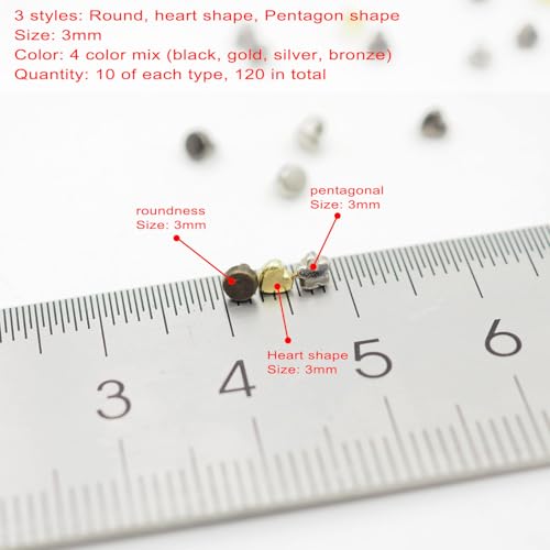 120pcs Super Mini Shank Buttons & Super Tiny Metal Charms - 3mm (1/8") Diameter for DIY Crafts, Sewing, mini Clothes Accessories Small,Project Making（4 Colors Mixed）