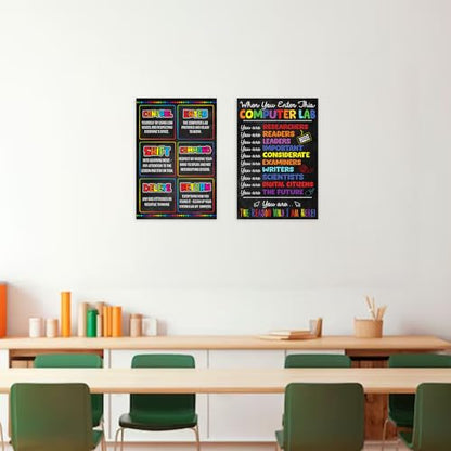 2Pcs Computer Lab Posters, 12"x18", Computer Classroom Posters, No Frame - color: Computer set2