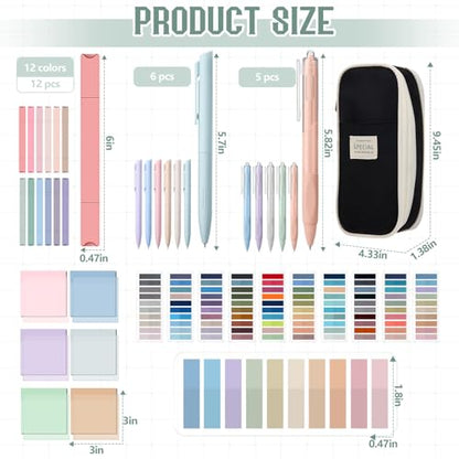135 Pcs Book Annotation Kit with Pencil Case, 12 Pastel Highlighters, 11 Gel Pens, Fine Marker, 300 Transparent Sticky Notes, 2640 Index Tabs, Bible Study Supplies Kit(Classic,Black) - color: Black, style: Classic