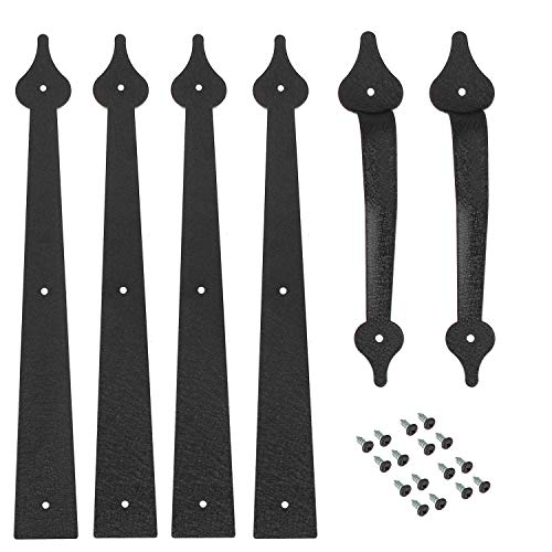 Homode Decorative Garage Door Hinges Handles, Faux Garage Door Accents, Metal Handles Hinges Hardware Kit, Screw Mounted, Black, Spear Style (4 Hinges+2 Handles) - size: 4 Hinges+2 Handles