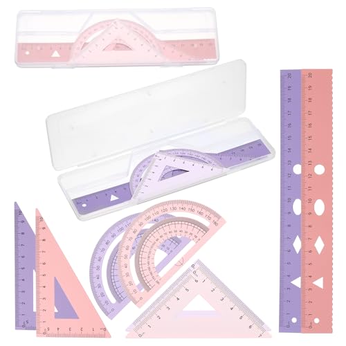 PATIKIL Geometry Set, 8" Aluminum Ruler & 2 Triangles, Metal Protractor - color: Gradient Purple/Gradient Pink, size: 8 Inch