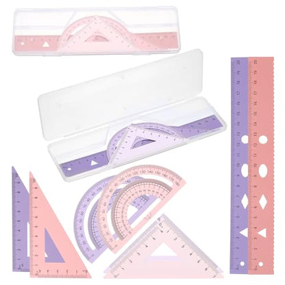 PATIKIL Geometry Set, 8" Aluminum Ruler & 2 Triangles, Metal Protractor - color: Gradient Purple/Gradient Pink, size: 8 Inch