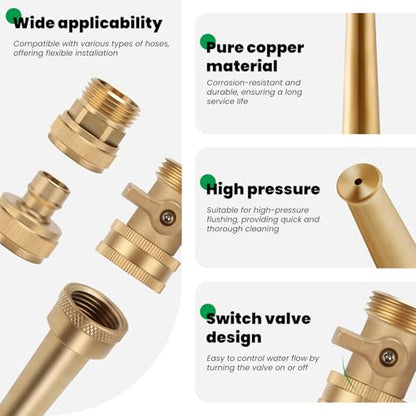 6 Inch Brass Garden Water Hose Nozzle Jet Accessories Kit, High Pressure with 3/4"GHT Garden Hose Quick Connect and Shut Off Valve - size: 6inch with 2parts