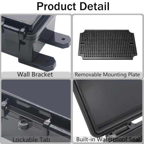Junction Box, Hinged Black Cover IP67 Waterproof ABS Project Box with Mounting Plate Electrical Box Enclosure with Wall Bracket 7.1 x 5.1 x 3.5inch(180x130x90mm) - color: Black, size: 7.1"x5.1"x3.5"