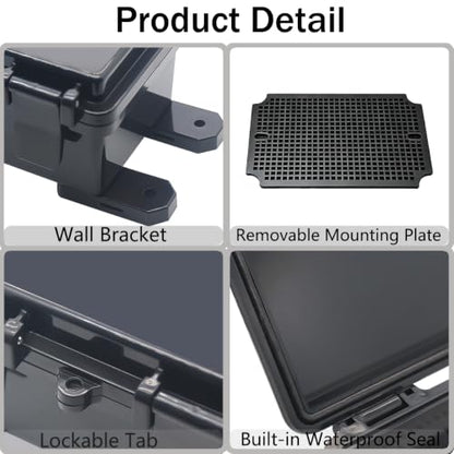 Junction Box, Hinged Black Cover IP67 Waterproof ABS Project Box with Mounting Plate Electrical Box Enclosure with Wall Bracket 7.1 x 5.1 x 3.5inch(180x130x90mm) - color: Black, size: 7.1"x5.1"x3.5"