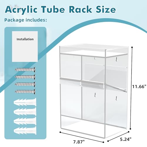 Acrylic Test Tube Rack, Clear Tube Holder Organizer Stand with 4 Compartments, Extra Bottom Storage, and 2 Pull-Out Trays, Wall Mount or Countertop for Lab, Hospital, Office, 11.7"H x 7.9"W x 5.2"D - size: 4 Compartment 11.7"H x 7.9" W x 5.2" D