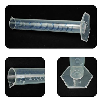 3PCS 50ml Measuring Cylinder, Plastic Transparent Graduated Cylinder, Science Test Tube Flask, 2-Sided Bule Measuring Lines Graduated Cylinder Beaker - size: 50ml