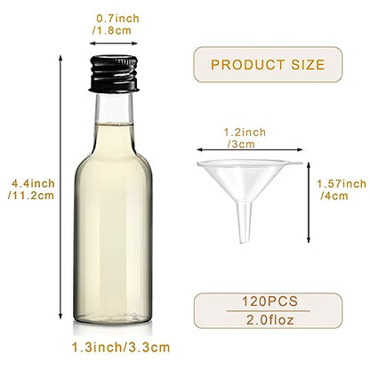 YZXODN 120 Pack 2 oz Mini Liquor Bottles, Plastic Spirit Bottles with Lables, Airtight Shot Bottle with Caps, Miniature Alcohol Bottle for Cocktail,Party Favors,Weddings - size: 120 pack