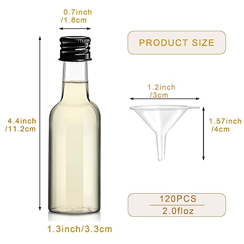 YZXODN 120 Pack 2 oz Mini Liquor Bottles, Plastic Spirit Bottles with Lables, Airtight Shot Bottle with Caps, Miniature Alcohol Bottle for Cocktail,Party Favors,Weddings - size: 120 pack