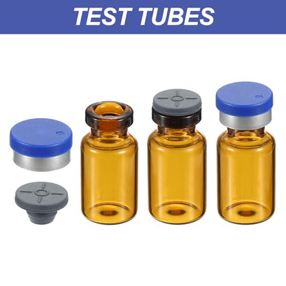 PATIKIL 2ml Sample Vials, 100 Pack Lab Empty Vials with Butyl Rubber Stopper Crimp Top Caps and Labels Borosilicate Glass Vial, Amber - color: Amber, size: 2ml