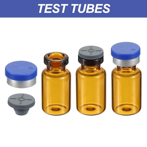 PATIKIL 2ml Sample Vials, 100 Pack Lab Empty Vials with Butyl Rubber Stopper Crimp Top Caps and Labels Borosilicate Glass Vial, Amber - color: Amber, size: 2ml