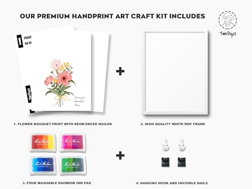 TwoDays Flower Bouquet Handprint Art Craft DIY Kit, Unique Gifts for Mom from Daughter or Son for Mother's Day Birthday Christmas, Gift for Grandma. (Floral-1, White) - color: White