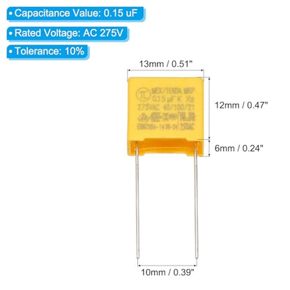PATIKIL Safety Capacitors 12Pack 0.15uF AC 275V 10mm Pin Pitch 13x12x6mm - size: 10mm Pin Pitch, style: 0.15uF