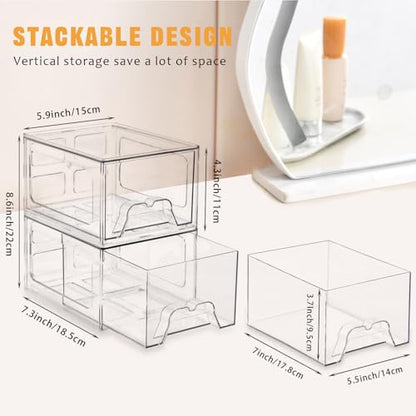 6 Pack Stackable Storage Drawers,Makeup Organizer with Pull-out Drawer