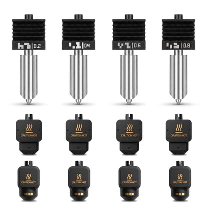 4PCS 0.2/0.4/0.6/0.8mm P2S Hotend for Bambu Lab P2S X2D H2D H2S H2C, Hardened Steel Nozzle Replacement with 8 Silicone Socks, Quick Swap 3D Printer Hotend Nozzles