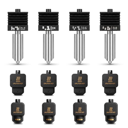 4PCS 0.2/0.4/0.6/0.8mm P2S Hotend for Bambu Lab P2S X2D H2D H2S H2C, Hardened Steel Nozzle Replacement with 8 Silicone Socks, Quick Swap 3D Printer Hotend Nozzles
