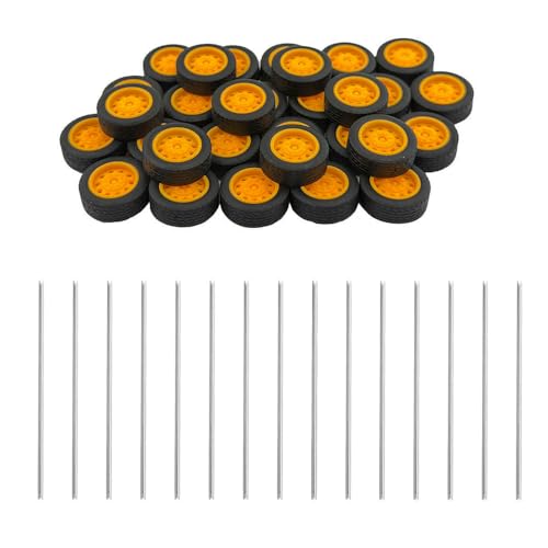 30PCS Small Toy Wheel Model Car Rubber Tire Wheel with Round Rod Shaft Axles for RC Car Truck Helicopter Airplane Robot DIY Model Toy Building Parts (2x21mm) - style: 2x21mm