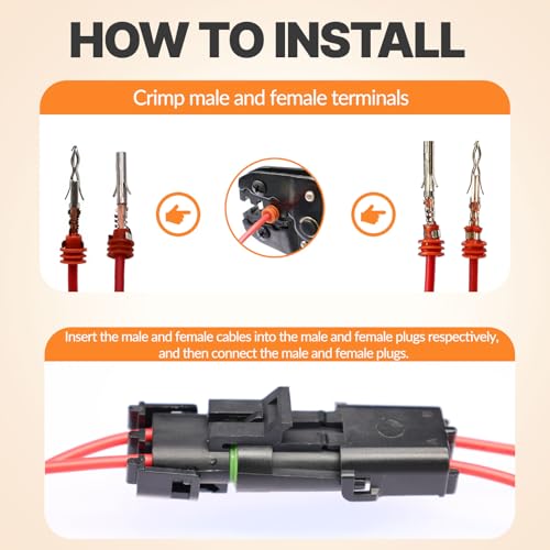 22 Kits 2Pin Waterproof Automotive Electrical Connectors Male&Female Automotive Replacement Electrical Accessories 22-14AWG with Ratchet Crimping Tool - size: 261PCS