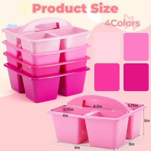 Kathfly 4 Pack Classroom Caddy Organizer with Handle Bulk, Pink - color: Pink