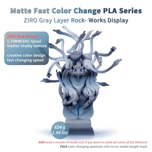 ZIRO PLA Filament 1KG, Matte Rainbow Fast Color Change, Gray Layer Rock - color: Gray Layer Rock (Matte)