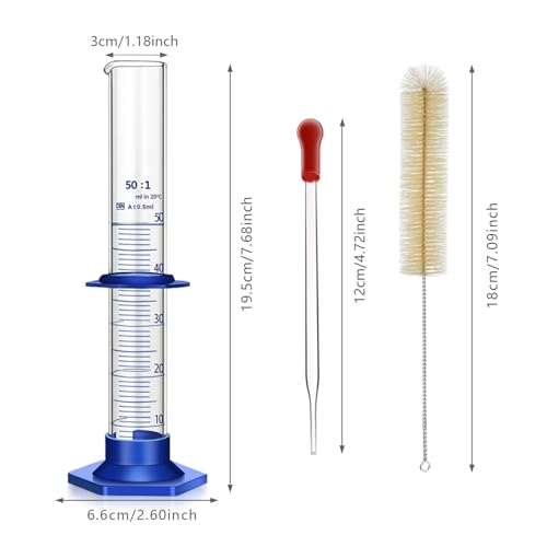Thick Glass Graduated Cylinder Measuring Liquid Lab Cylinders with Anti-Falling Plastic Base and Bumper Guards and Cylinder Brush (Glass, 50ML) - size: 50ML