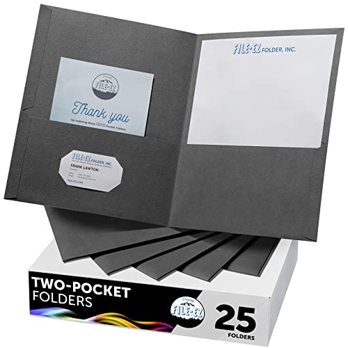FILE-EZ Two-Pocket Folders, Dark Gray Color, 25-Pack, Textured Paper, Matte Finish, Letter Sheet Size (EZ-32531) - color: Dark Gray, size: 25 Folders