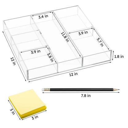HIIMIEI Acrylic Drawer Organizer, 6 Section Clear Makeup Tray Organizer for Drawer Office Bedroom(11.8x11.8 inch) (Pack of 2) - size: 12'' x 12'' (Pack of 2)