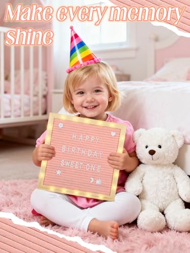 Aulock 10×10" Light up Felt Letter Board with Changeable Letters & Tripod - color: Pink