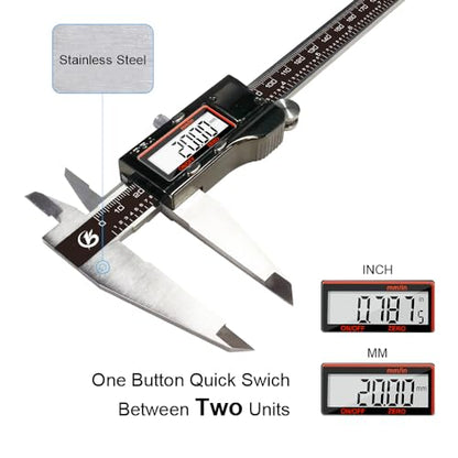 KETOTEK 8 Inch Digital Caliper Measuring Tool, Stainless Steel Micrometer - color: Black, size: 8 Inch