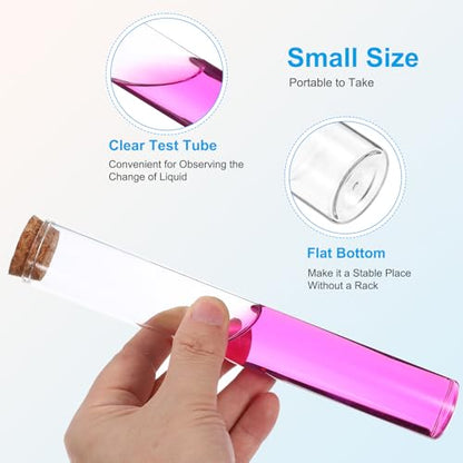 PATIKIL 110ml Test Tubes, 12pcs 7.87x1.18 Glass Clear Flat Bottom Test Tube Containers with Cork Stopper for Bead Party Candy Bath Salt Storage Scientific Experiment Plant Propagation - size: 110ml