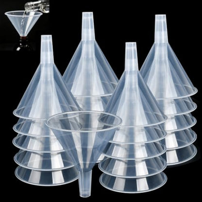 20PCS Plastic Funnels, 4.7'' Clear Plastic Funnels, Wide Mouth Funnel for Filling Bottles, Large Funnel with Long Reaching Spout for Liquid Spices Powder Lotion Perfume Automotive Use
