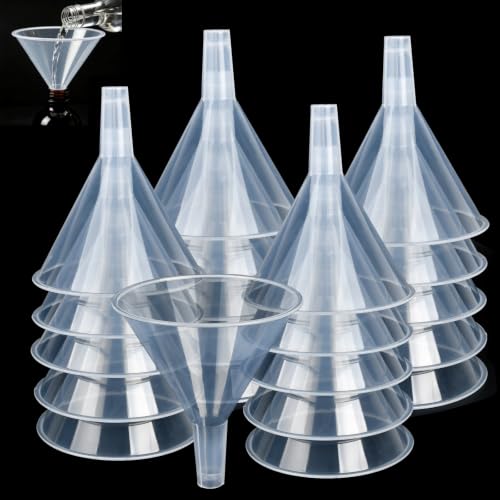 20PCS Plastic Funnels, 4.7'' Clear Plastic Funnels, Wide Mouth Funnel for Filling Bottles, Large Funnel with Long Reaching Spout for Liquid Spices Powder Lotion Perfume Automotive Use