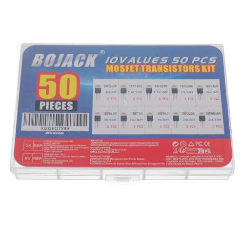 BOJACK 10 Values 50 Pcs IRFZ44N IRF510N IRF530N IRF540N IRF640N IRF740 IRF840 IRF3205 IRF9540 IRF Series transistors MOSFET Assortment Kit