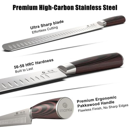 imarku Brisket Knife 12 Inch, Japanese High Carbon Stainless Steel - color: Black Brown Handle