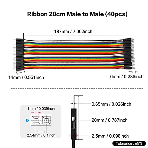 Chanzon 40pcs 20cm Long Male to Male Ribbon Jumper Wire Dupont Cable Line - color: (1) Male to Male (40pcs), size: 20CM