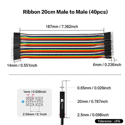 Chanzon 40pcs 20cm Long Male to Male Ribbon Jumper Wire Dupont Cable Line - color: (1) Male to Male (40pcs), size: 20CM