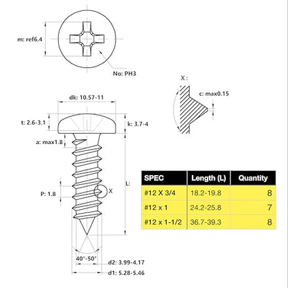 EEEEE Self Tapping Screws Assortment Set 552pcs, Assorted Screws SAE #4#6#8#10#12 304 Stainless Steel Sheet Metal Screws Kit Phillips Drive Wood Screw Assortment (SAE Pan Head 552pcs) - size: SAE Pan Head 552pcs