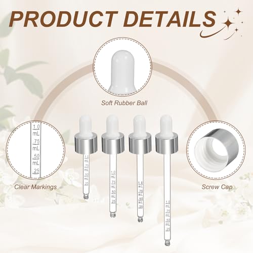 PATIKIL Glass Eye Dropper w/Measurement mark for 1oz Glass Bottles 10Pcs - color: White/Silver Top, size: 1oz