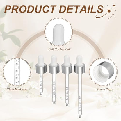 PATIKIL Glass Eye Dropper w/Measurement mark for 1oz Glass Bottles 10Pcs - color: White/Silver Top, size: 1oz