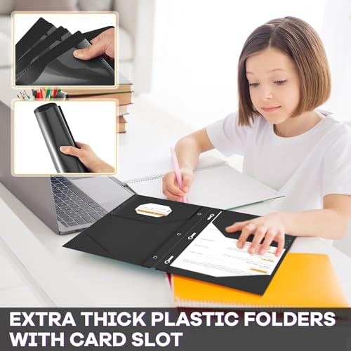 Henoyso 36 Pcs Plastic Folder with Clear Front Pocket, Black - color: Black