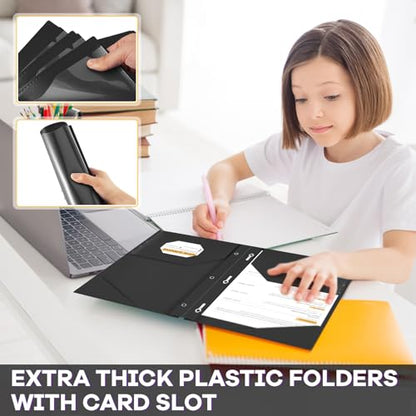 Henoyso 36 Pcs Plastic Folder with Clear Front Pocket, Black - color: Black