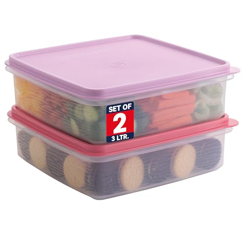 Plastic Storage Containers with Lids – 2-Pack 3L Cupcake Carrier – Leakproof Cookie Storage Containers Airtight – BPA-Free Plastic Containers with Lids for Food Storage, Meal Prep, Leftovers, Cupcakes - color: Purple - Pink